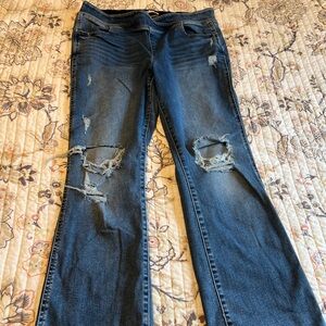 Maurices Dark Blue Distressed Straight Leg Jeans